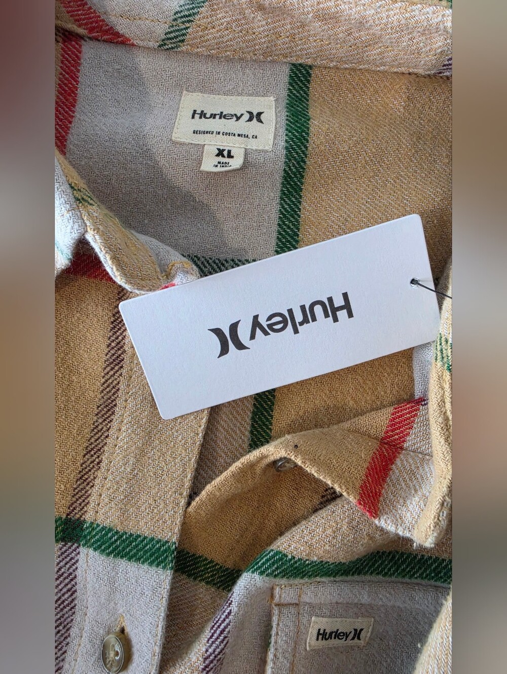 Hurley Yellow Fall Plaid Button-Up Flannel Shirt Shachet w/Green Red Women Sz XL - Picture 2 of 8